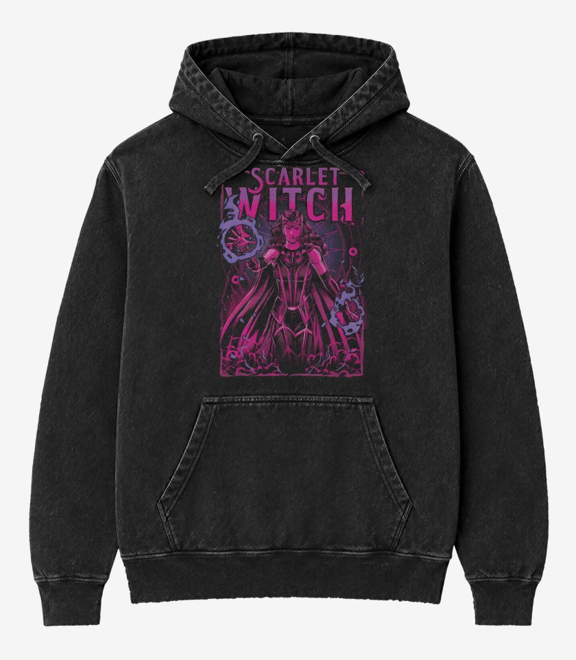 Poleron Canguro Acid Wash Negro de Scarlet Witch