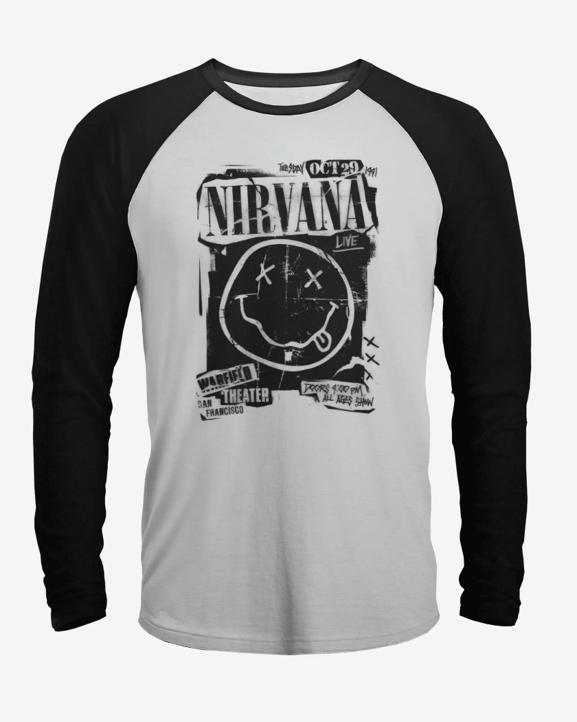 Polera Raglan Blanco / Negro de Nirvana Live