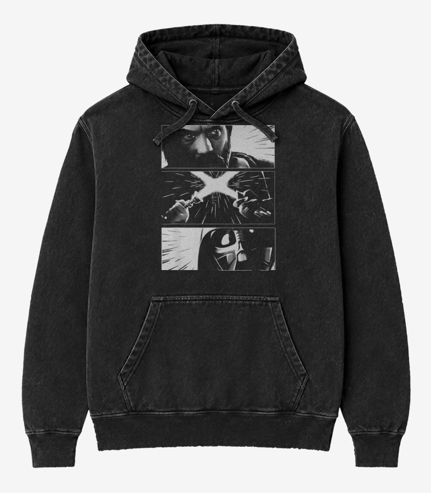Poleron Canguro Acid Wash Negro de Obi wan vs Darth Vader