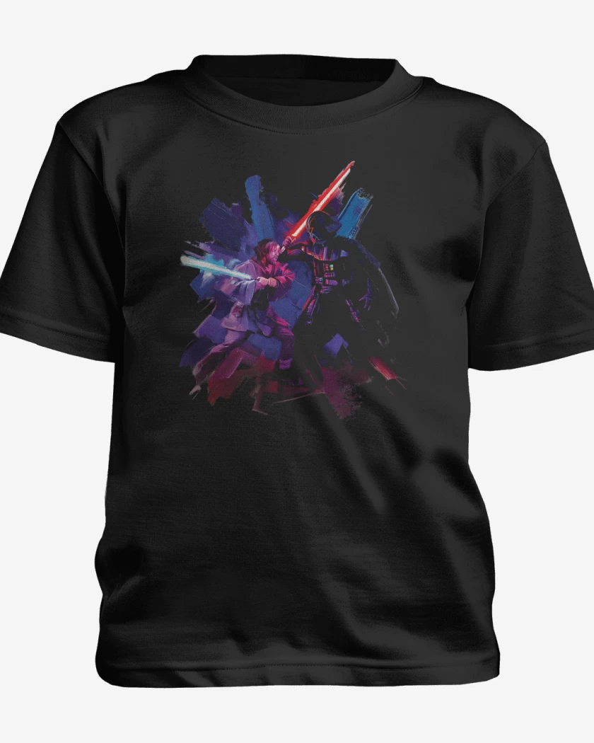 Polera de niño Negro de Vader vs Kenobi 