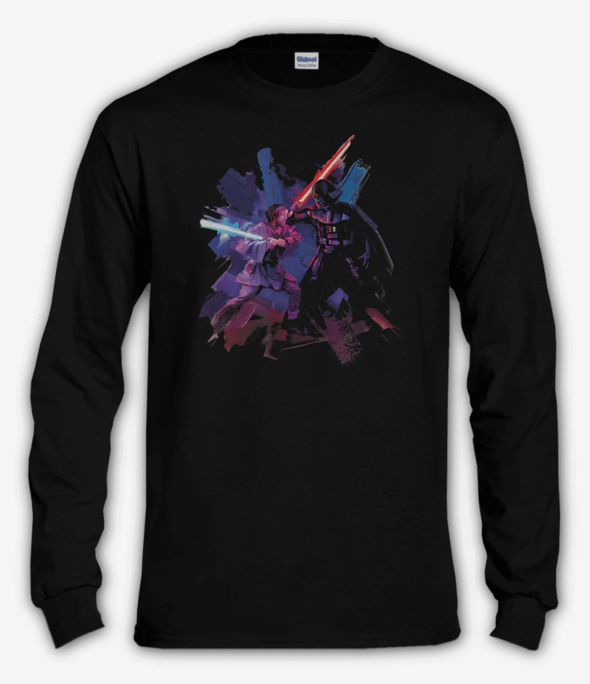 Polera manga larga Negro de Vader vs Kenobi 