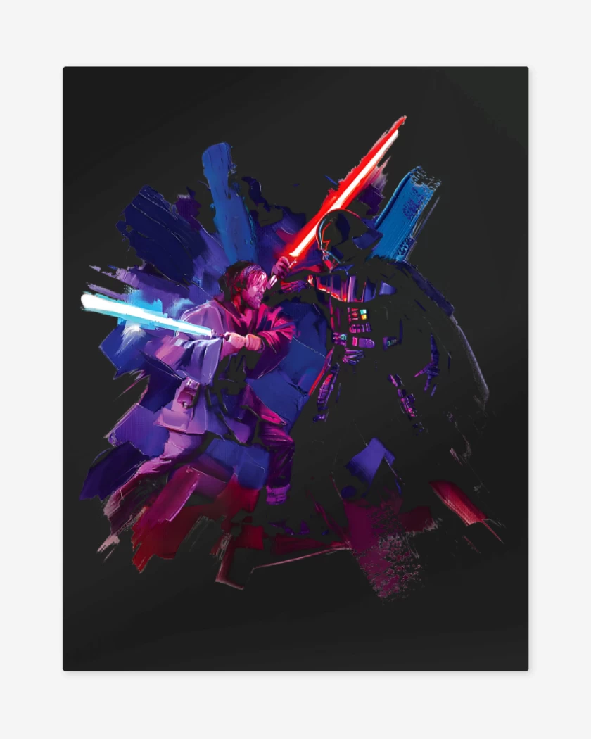 Print metalico Negro de Vader vs Kenobi 