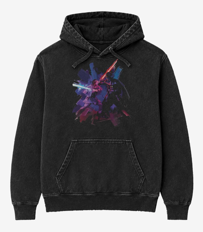 Poleron Canguro Acid Wash Negro de Vader vs Kenobi 
