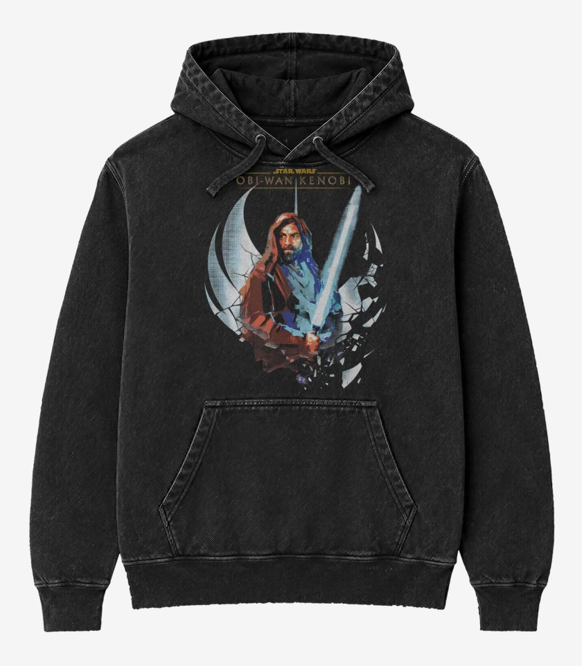 Poleron Canguro Acid Wash Negro de Obi Wan Kenobi