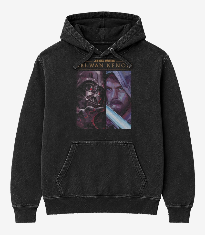 Poleron Canguro Acid Wash Negro de Darth Kenobi
