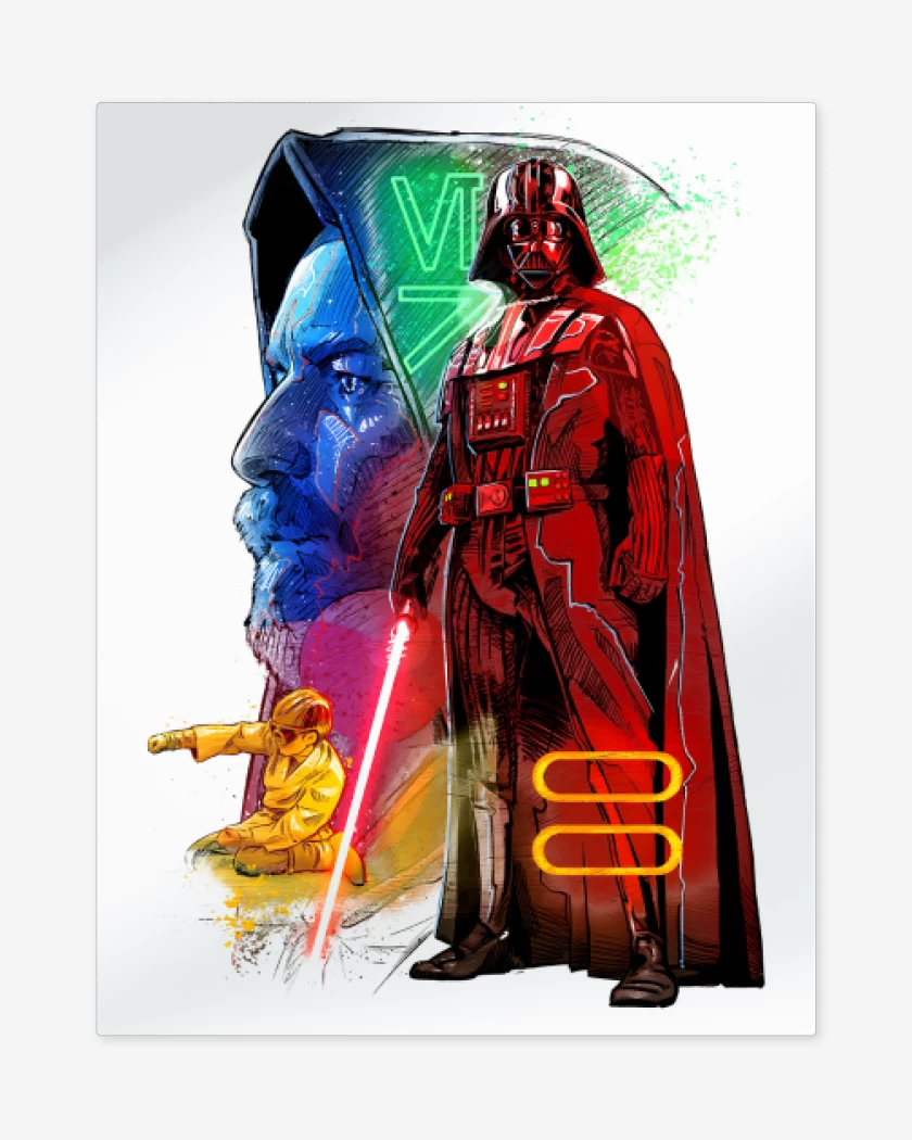 Print metalico Blanco de El Maestro y el Padawan