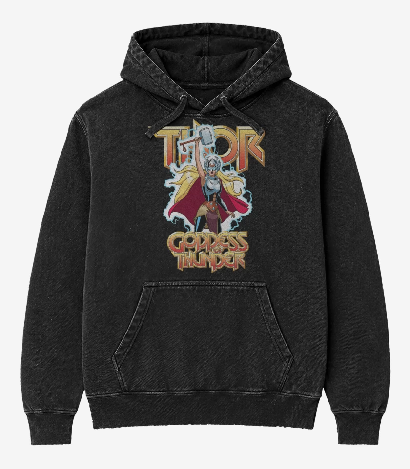 Poleron Canguro Acid Wash Negro de Diosa del Trueno
