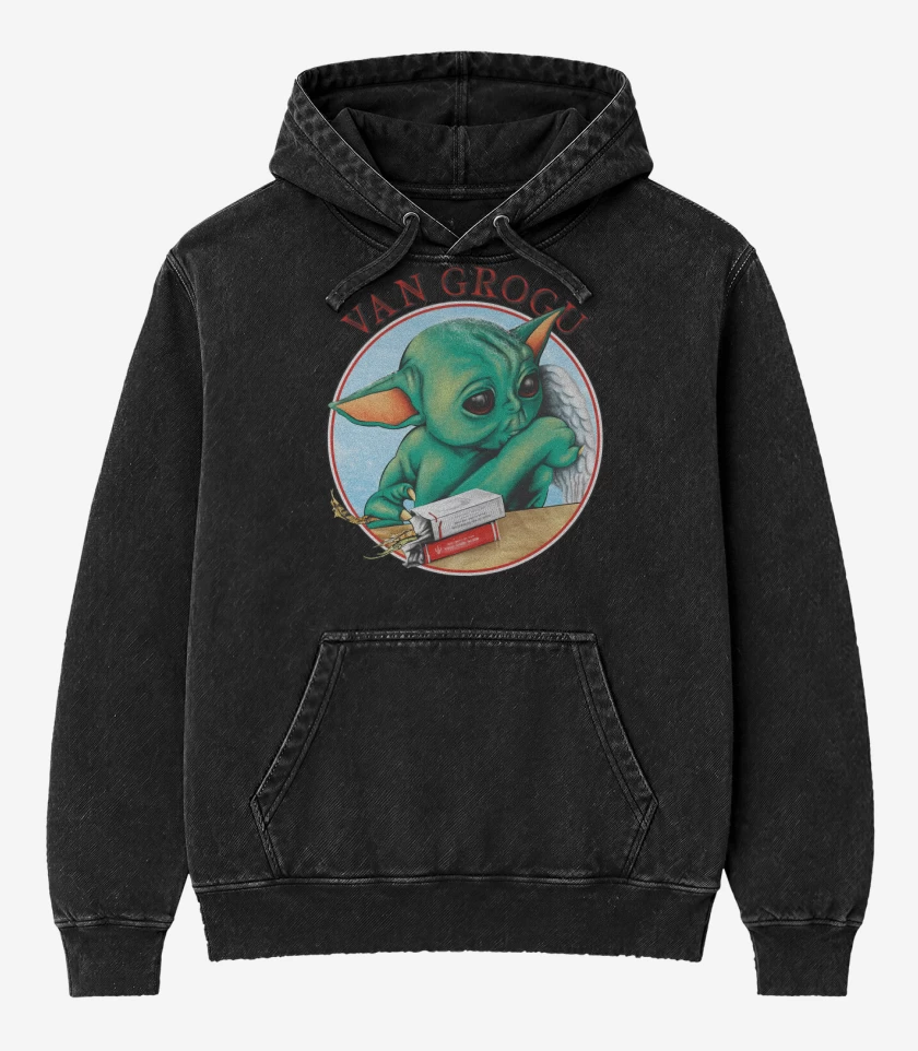 Poleron Canguro Acid Wash Negro de Van Grogu