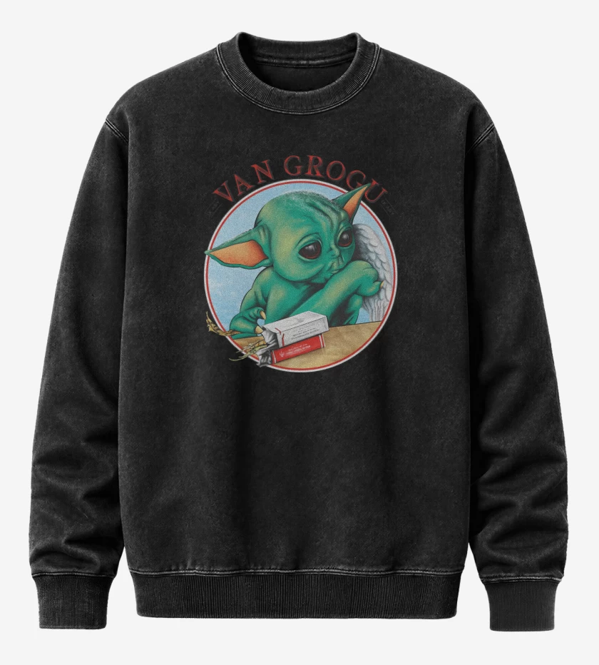 Poleron Polo Acid Wash Negro de Van Grogu