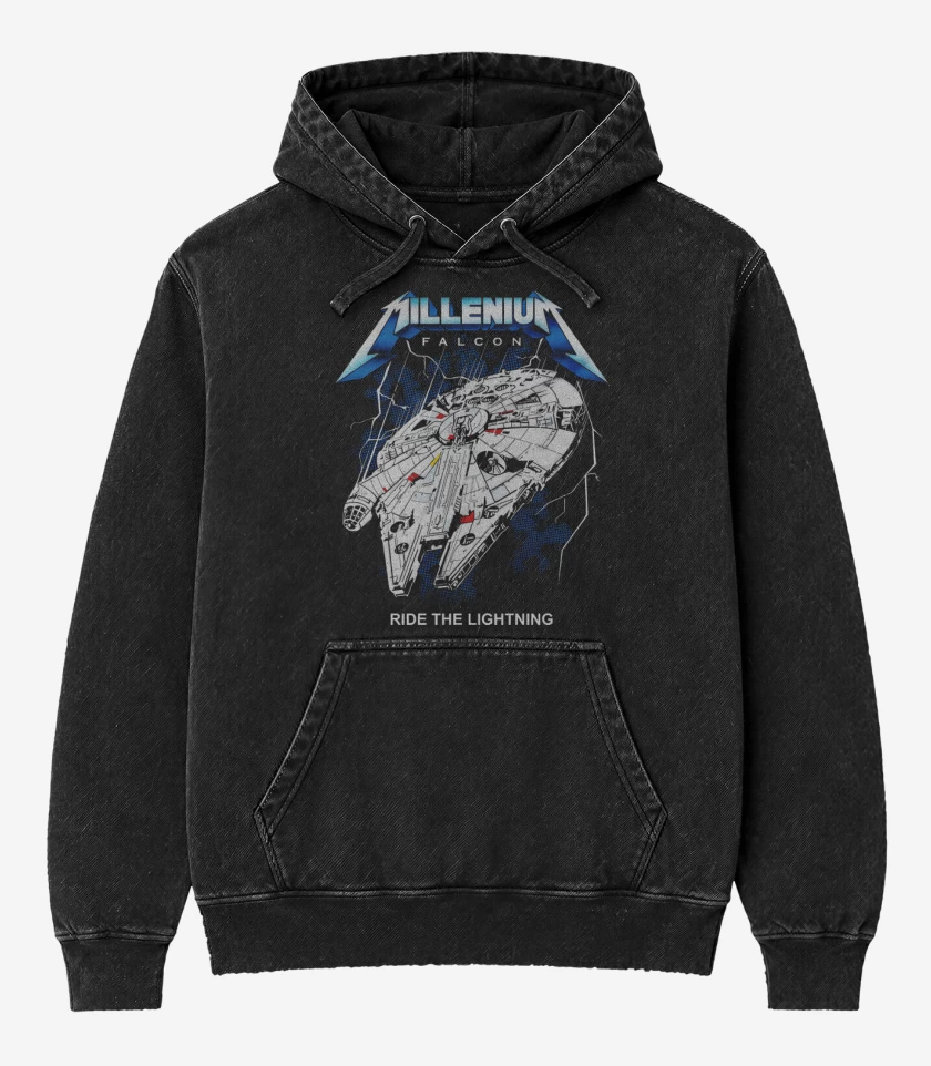 Poleron Canguro Acid Wash Negro de Millenium Falcon