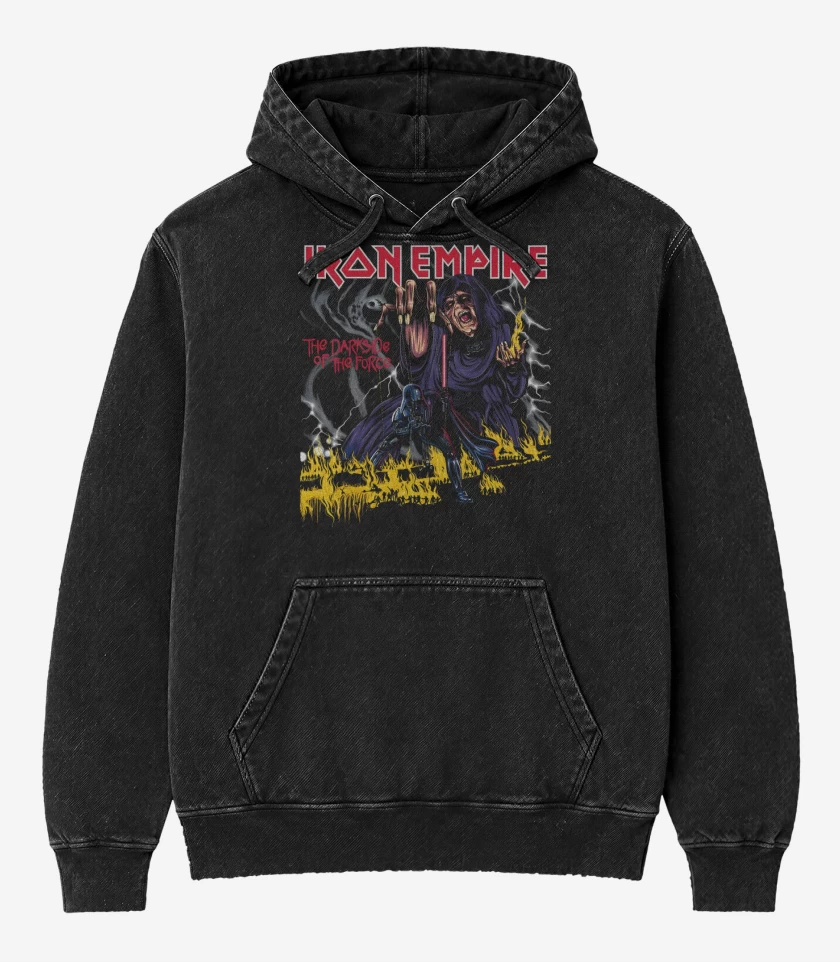 Poleron Canguro Acid Wash Negro de Iron Empire 