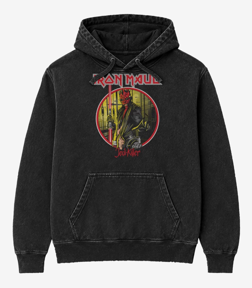 Poleron Canguro Acid Wash Negro de Iron Maul