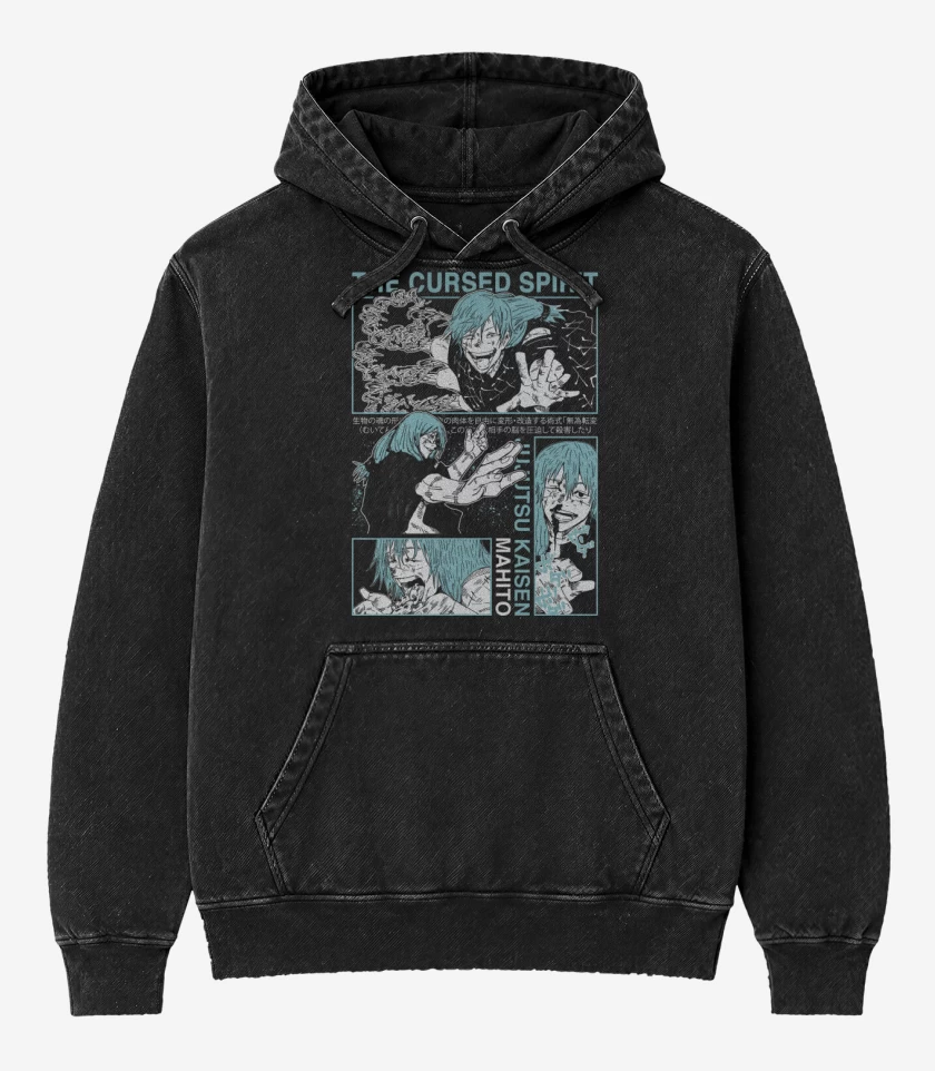 Poleron Canguro Acid Wash Negro de Espíritu Maldito