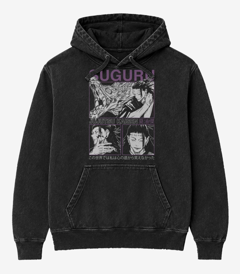 Poleron Canguro Acid Wash Negro de Suguru Geto