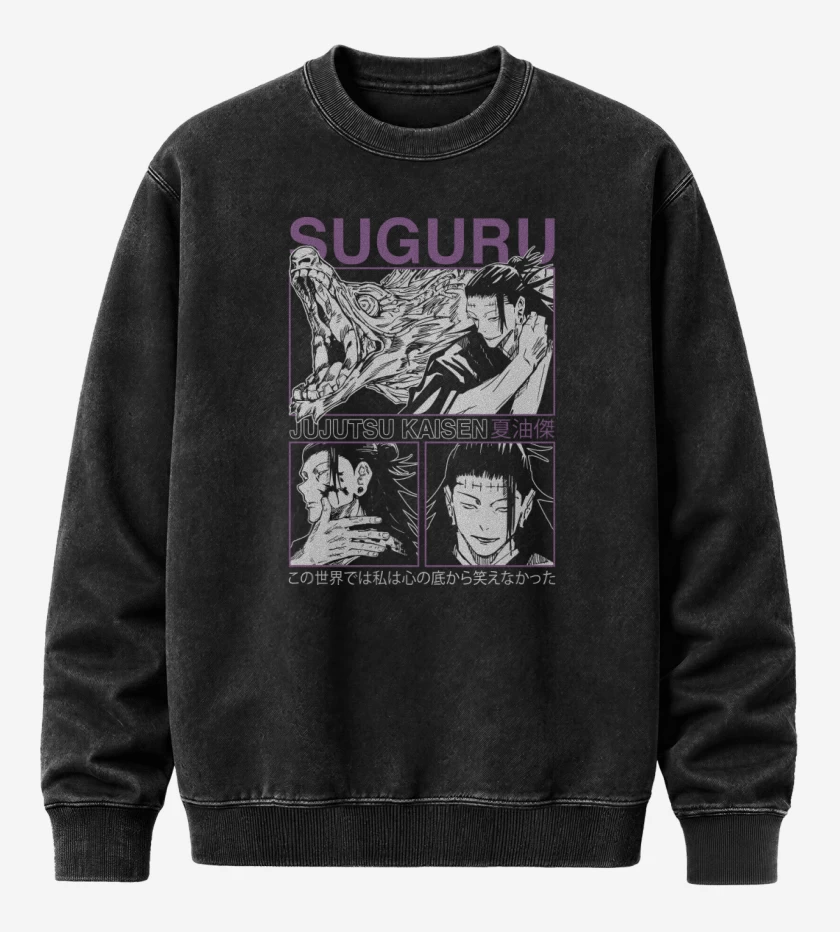 Poleron Polo Acid Wash Negro de Suguru Geto