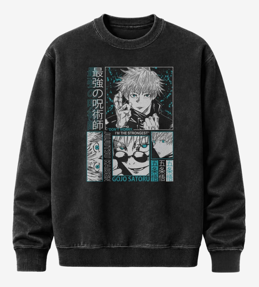 Poleron Polo Acid Wash Negro de Satoru Gojo