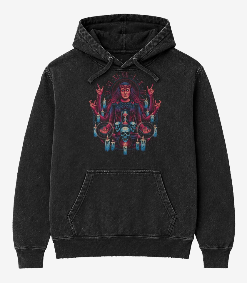 Poleron Canguro Acid Wash Negro de Wonderful Witchcraft