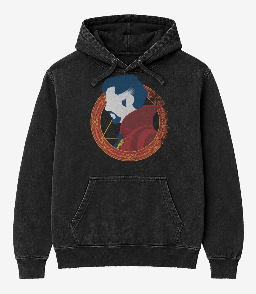 Poleron Canguro Acid Wash Negro de Un Viajero Extraño