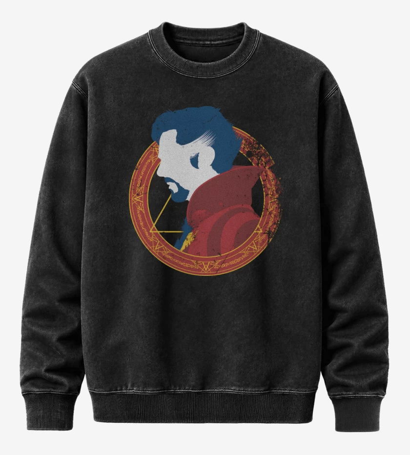 Poleron Polo Acid Wash Negro de Un Viajero Extraño