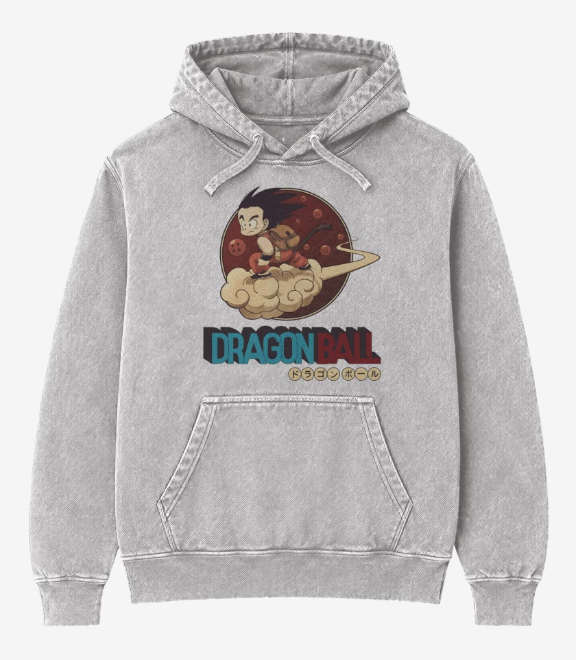 Poleron Canguro Acid Wash Gris Melange de Dragon Ball Classic