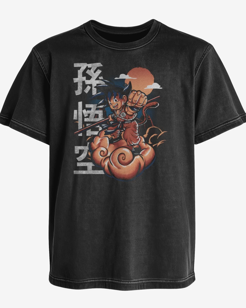 Polera desgastada Negro de Goku Nube Voladora