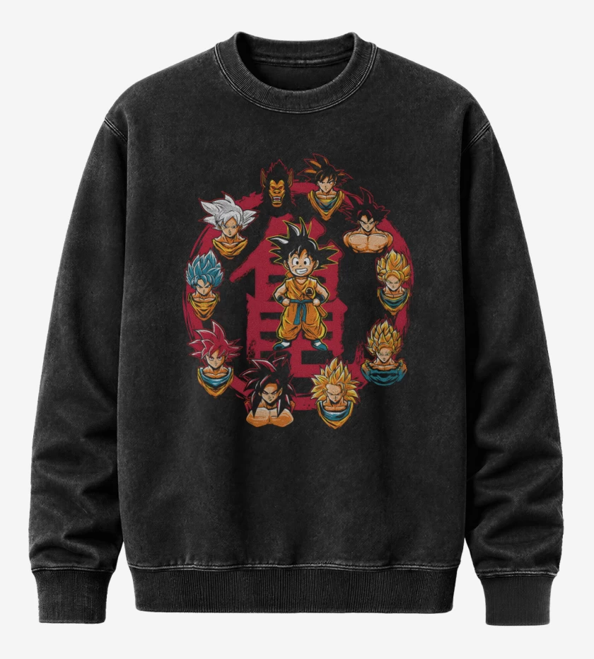 Poleron Polo Acid Wash Negro de Goku Evolution