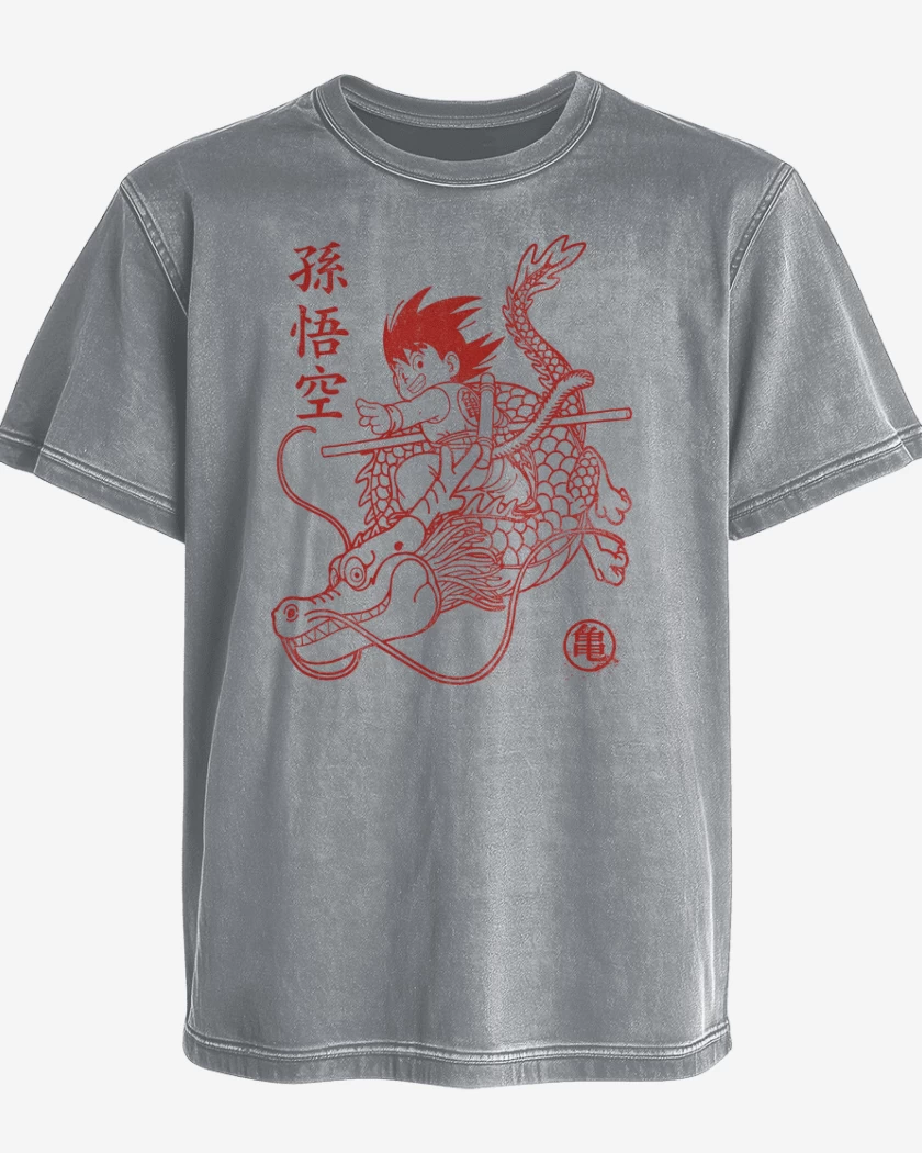 Polera desgastada Gris Melange de Goku Shen Long
