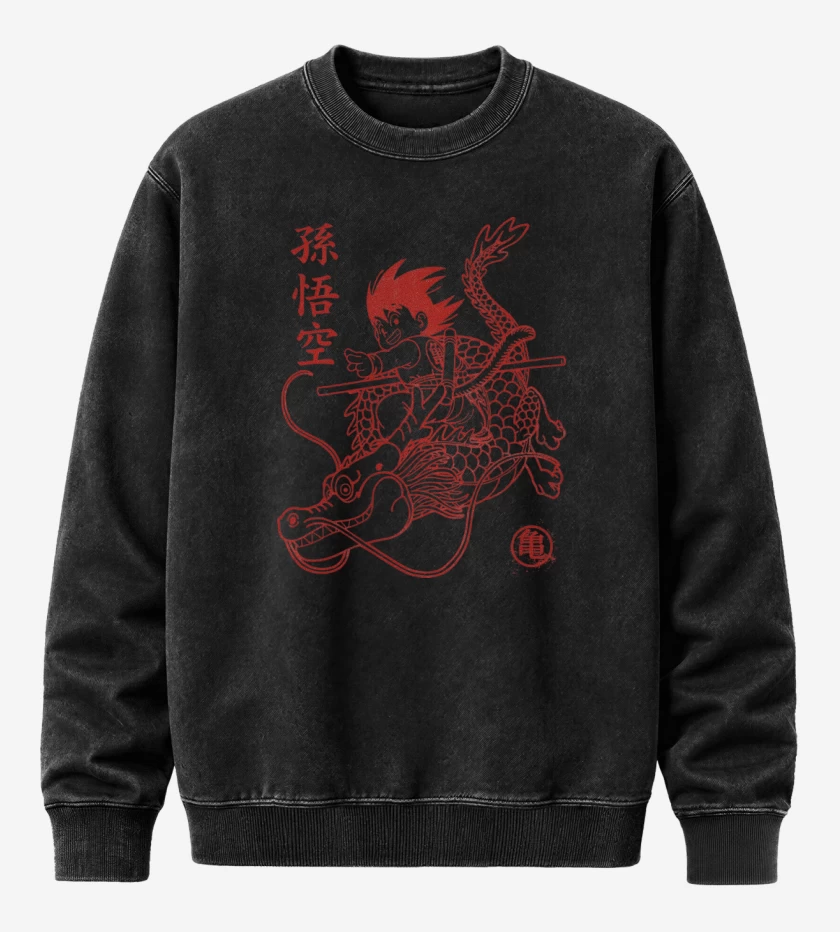 Poleron Polo Acid Wash Negro de Goku Shen Long