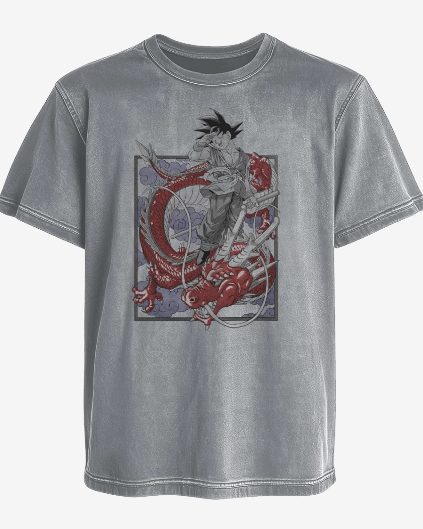Polera desgastada Gris Melange de Goku Shen Long GT