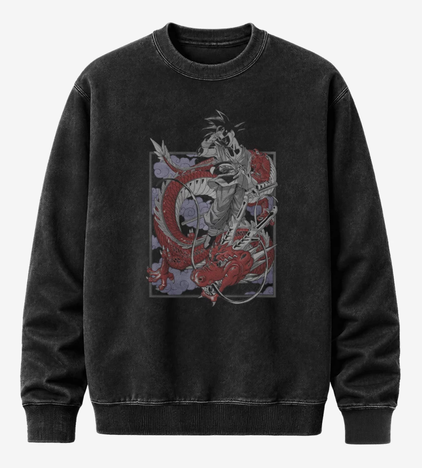 Poleron Polo Acid Wash Negro de Goku Shen Long GT