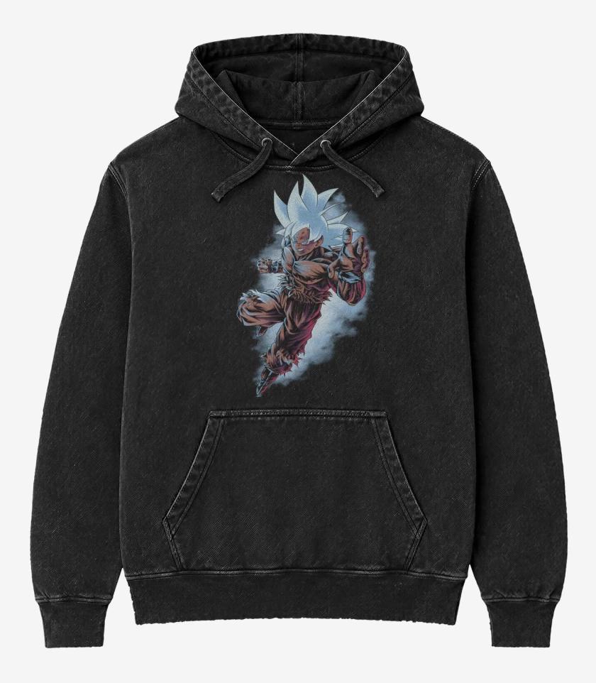 Poleron Canguro Acid Wash Negro de Ultra Instinto Dominado