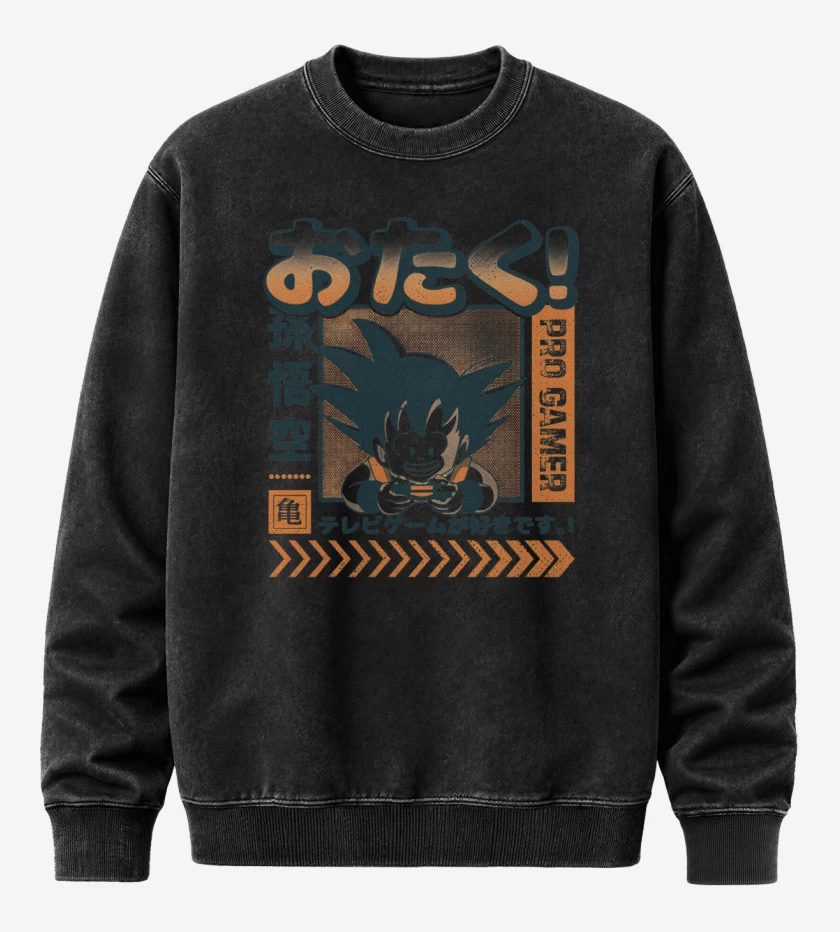 Poleron Polo Acid Wash Negro de Goku Pro Gamer