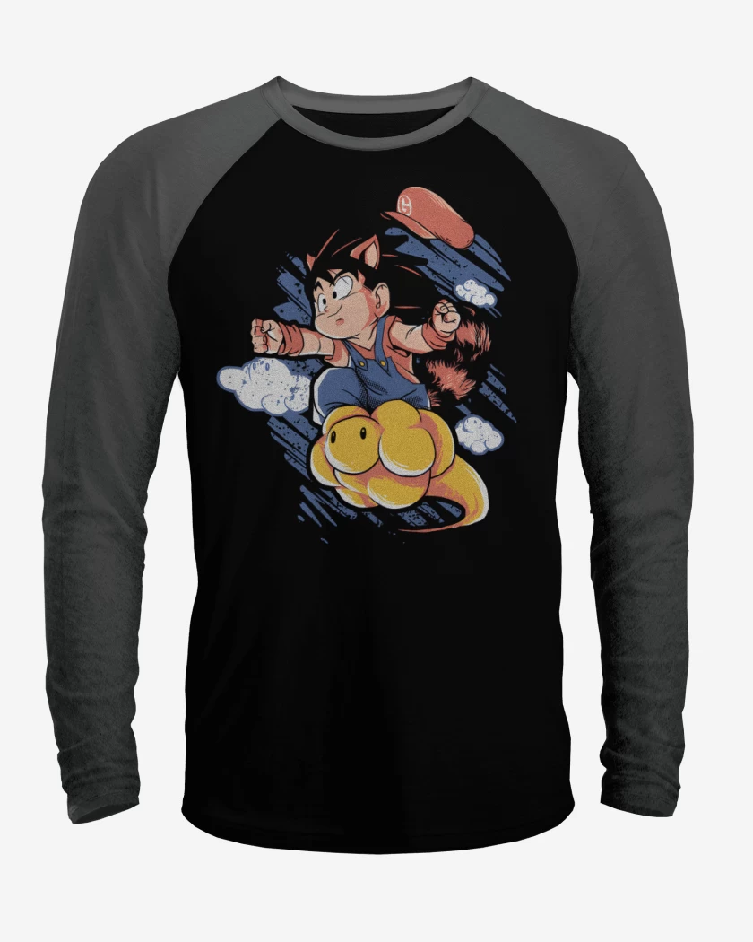 Polera Raglan Negro / Negro Heather de Super Goku Bros
