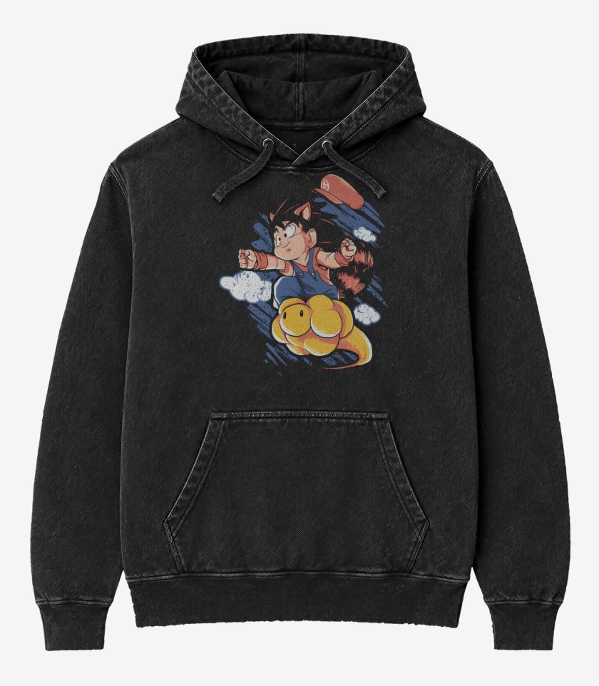 Poleron Canguro Acid Wash Negro de Super Goku Bros