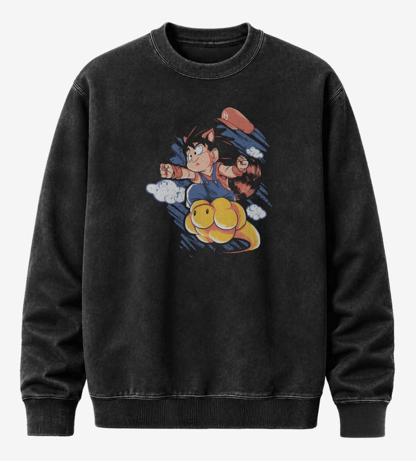 Poleron Polo Acid Wash Negro de Super Goku Bros