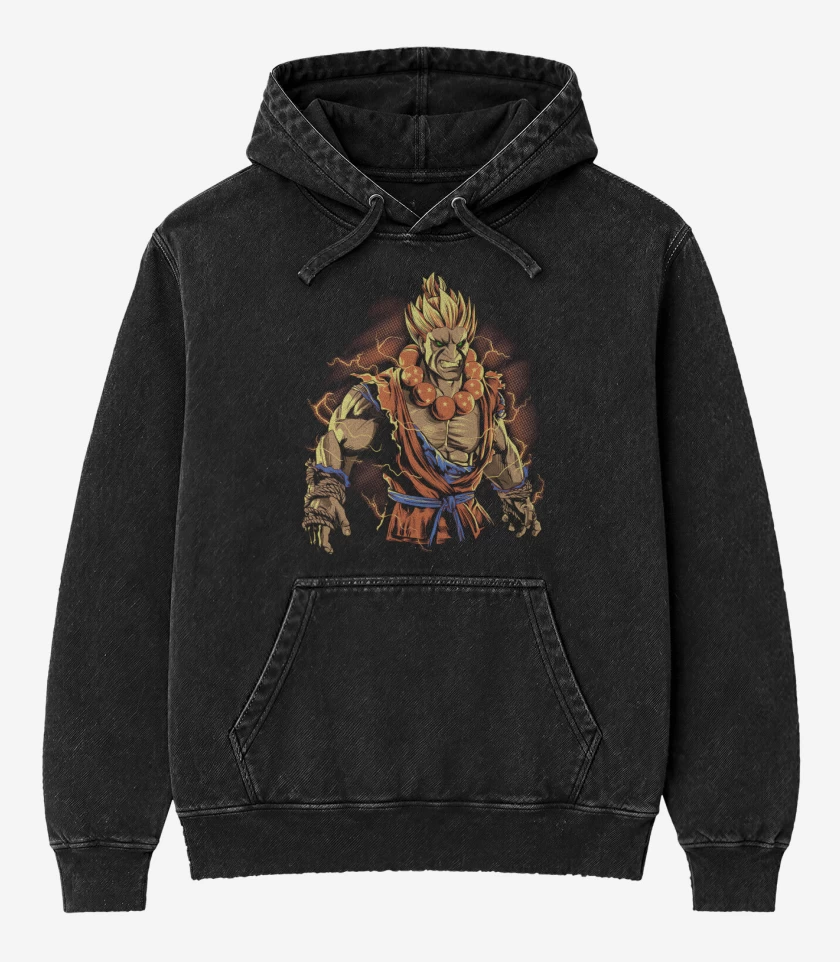 Poleron Canguro Acid Wash Negro de Gokuma