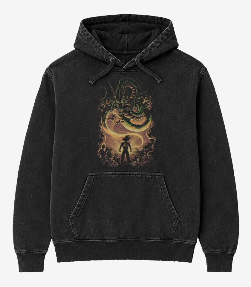 Poleron Canguro Acid Wash Negro de Deseos del Dragón