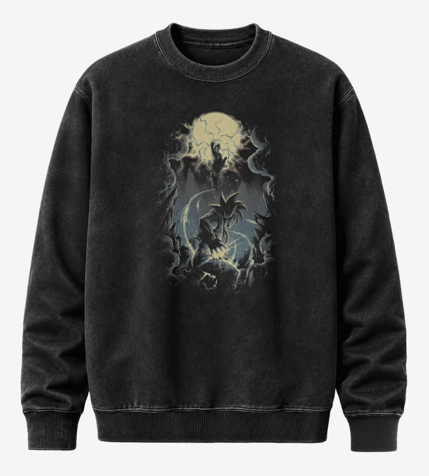 Poleron Polo Acid Wash Negro de Combate Saiyan Definitivo