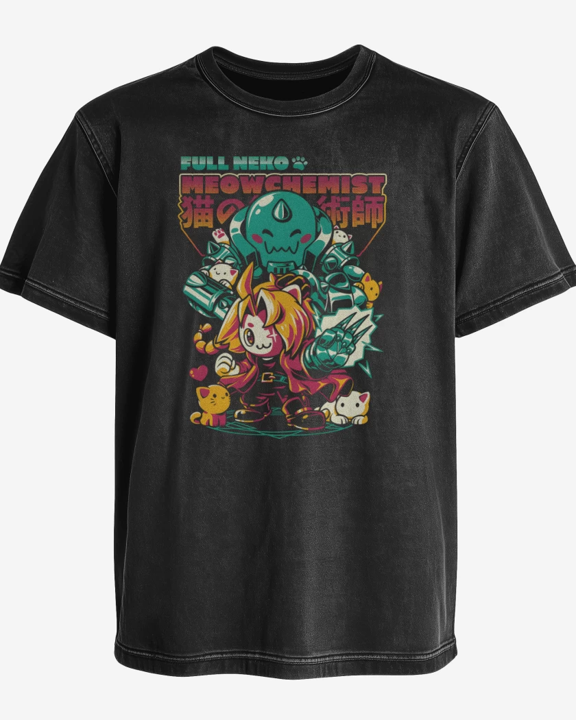Polera desgastada Negro de FullNeko Meowchemist