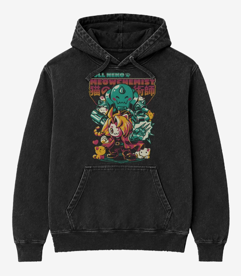 Poleron Canguro Acid Wash Negro de FullNeko Meowchemist
