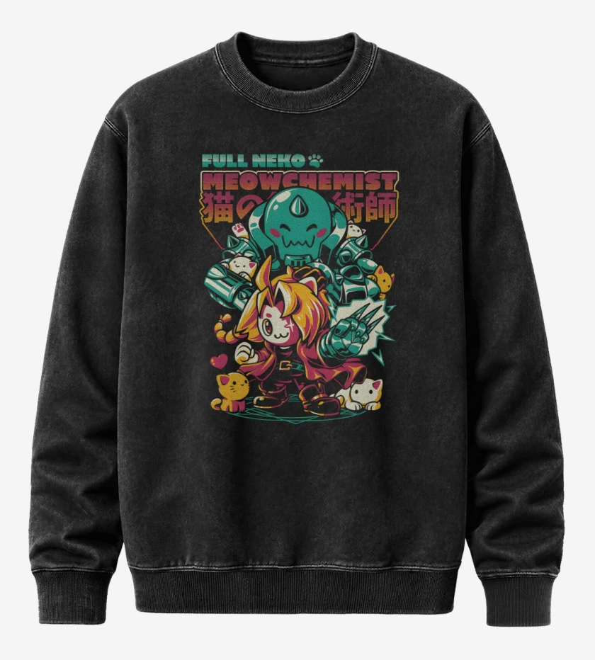 Poleron Polo Acid Wash Negro de FullNeko Meowchemist