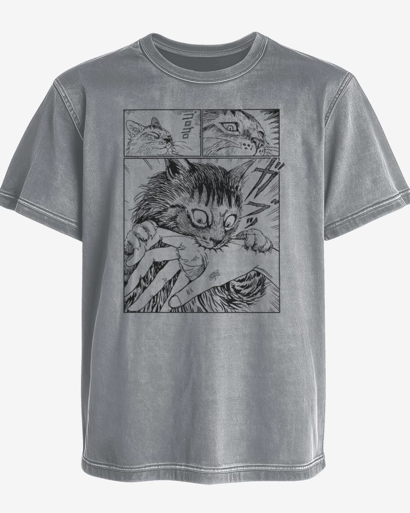 Polera desgastada Gris Melange de Gato Junji Ito