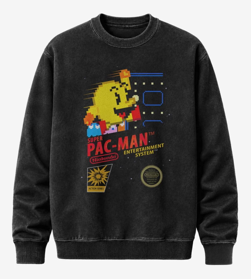 Poleron Polo Acid Wash Negro de Pac Man portada