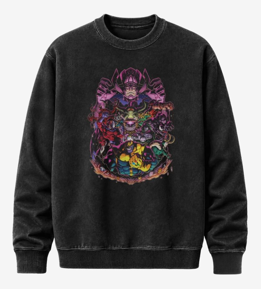 Poleron Polo Acid Wash Negro de La Maldad de Marvel