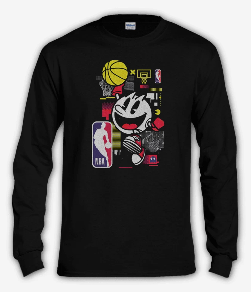 Polera manga larga Negro de Pac man Nba