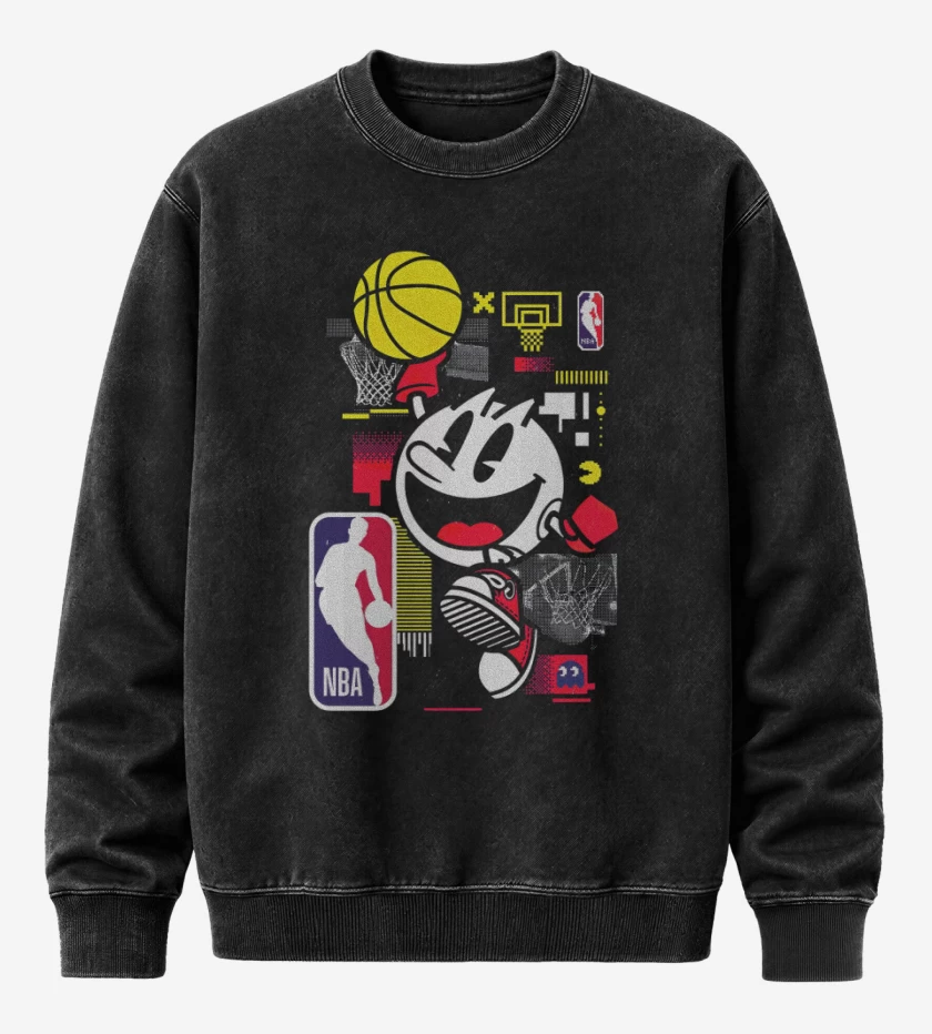 Poleron Polo Acid Wash Negro de Pac man Nba