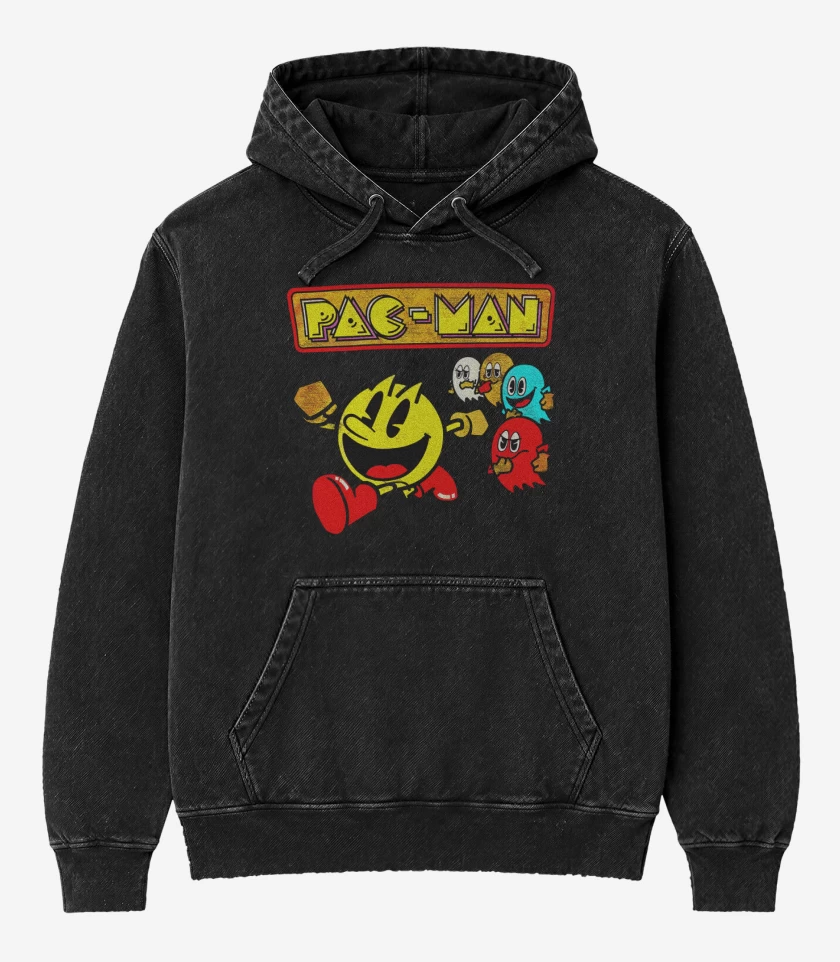 Poleron Canguro Acid Wash Negro de Pac man Run
