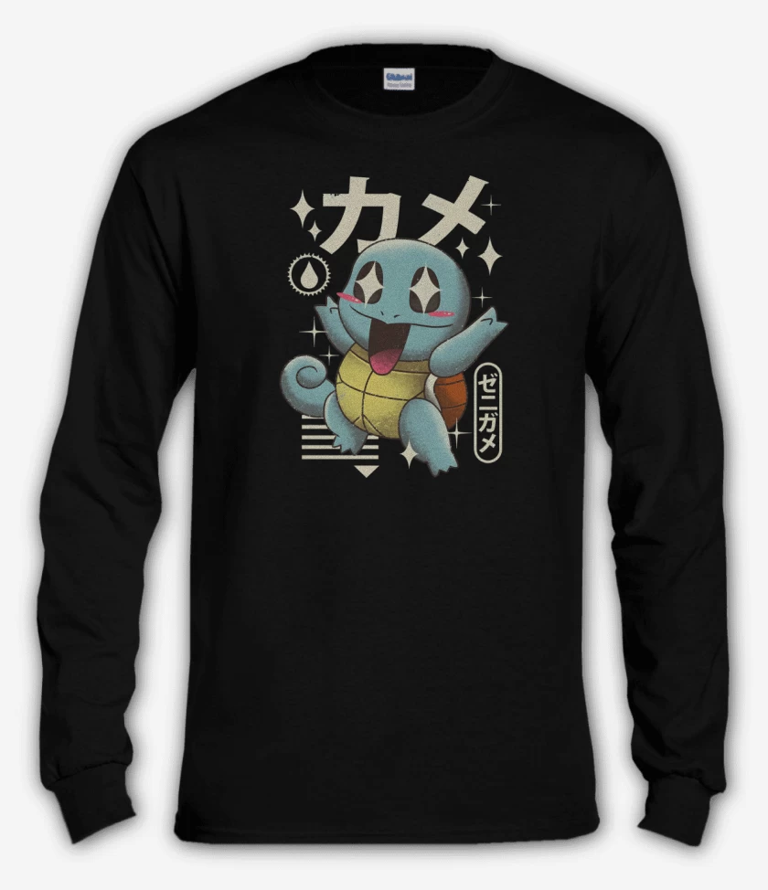 Polera manga larga Negro de Squirtle Kawaii