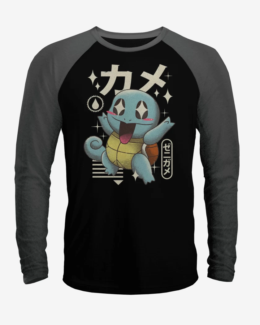 Polera Raglan Negro / Negro Heather de Squirtle Kawaii