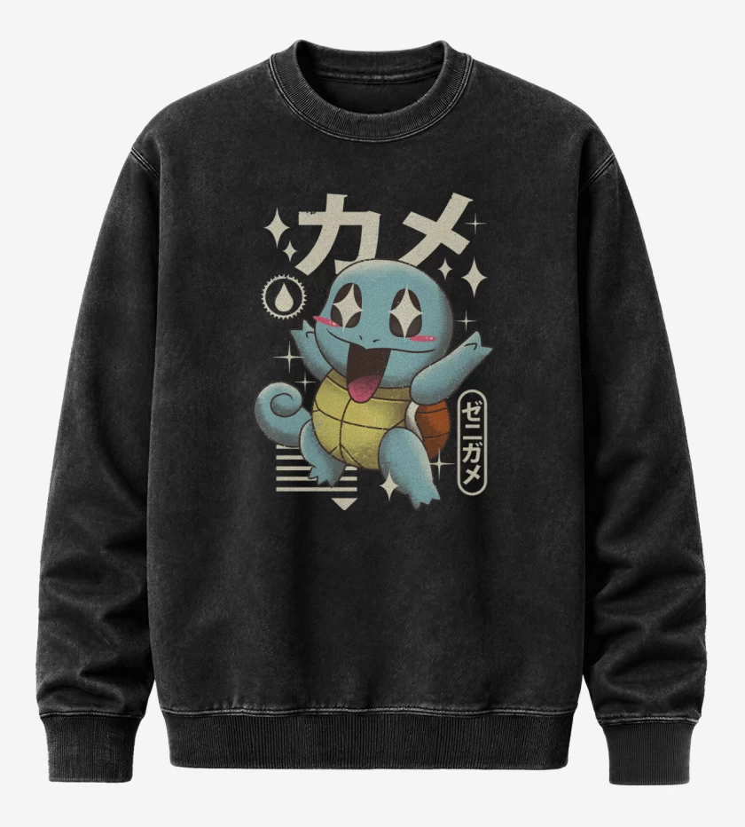 Poleron Polo Acid Wash Negro de Squirtle Kawaii